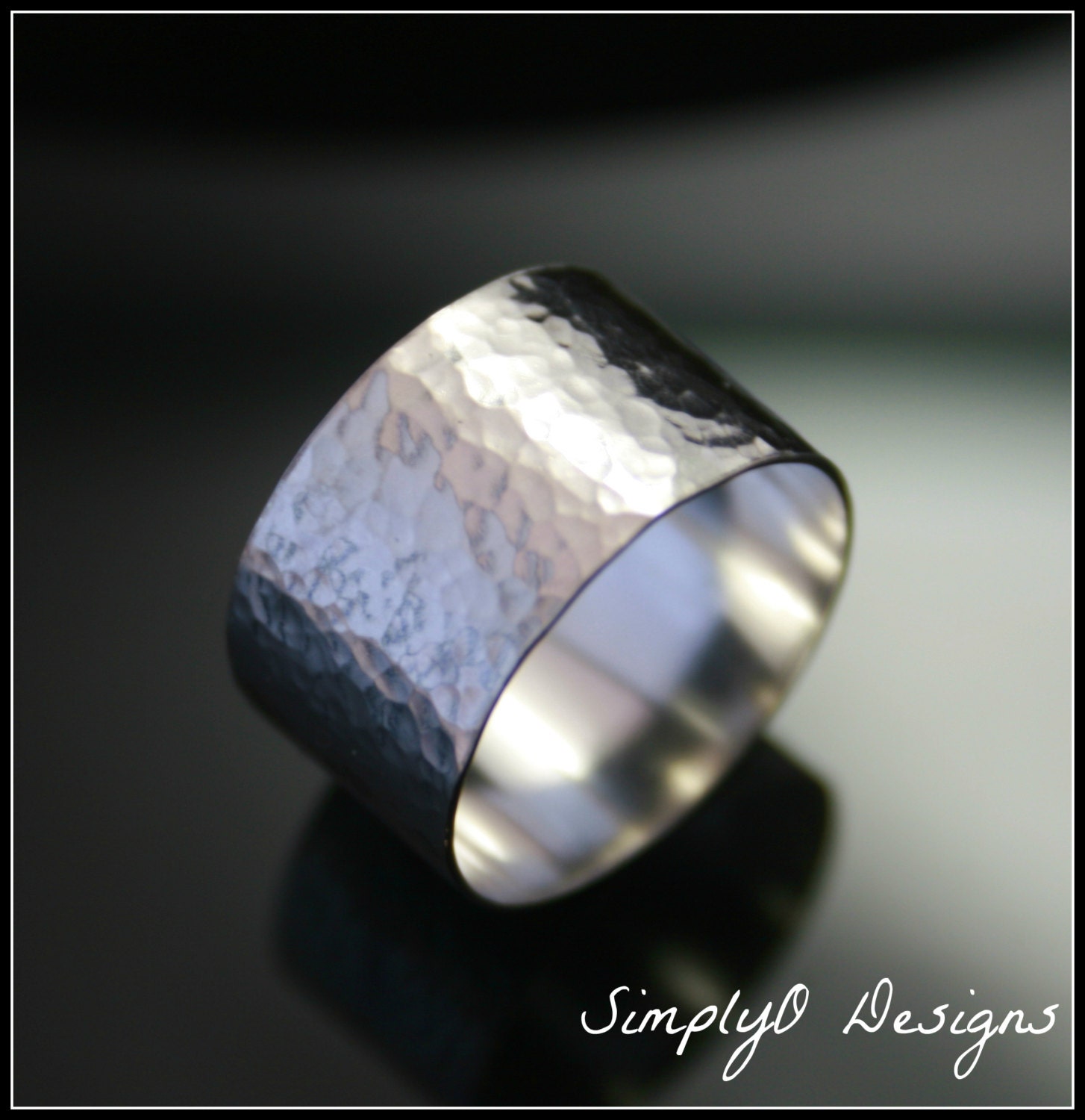 ... Sterling Silver Wide Ring , Hammered Silver Wide Band , 10mm Ring