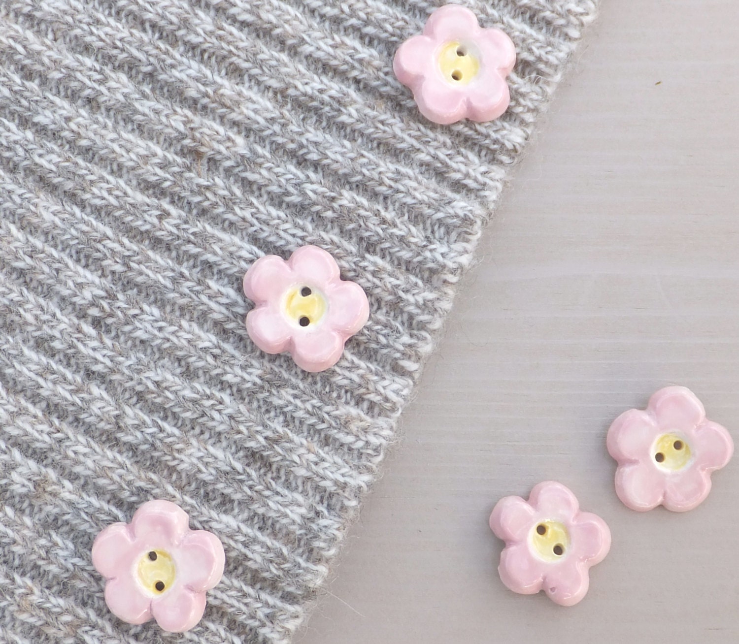 Ceramic flower buttons pottery buttons pink and yellow flatback embellishment