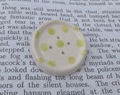 Button jewellery ceramic pottery button brooch badge light green lime green spots