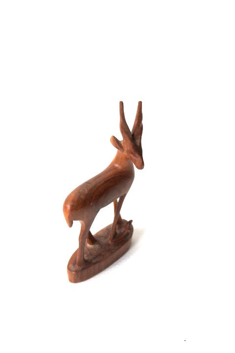 wood Deer Statue- 50s sculpture- reindeer- brown natural - woodland - mother and child- gift for him/her- home decor collection