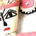 wooden stiched doll - traditional folk art from Asia- red, black and white on natural wood- wall decoration for interior design- Asian art
