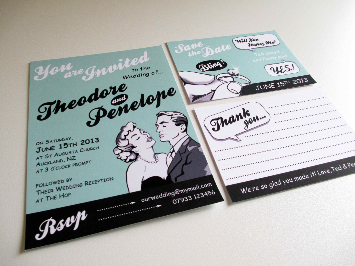 PRINTABLE 1950s Retro Mint Wedding Stationery Suite, Set of 3