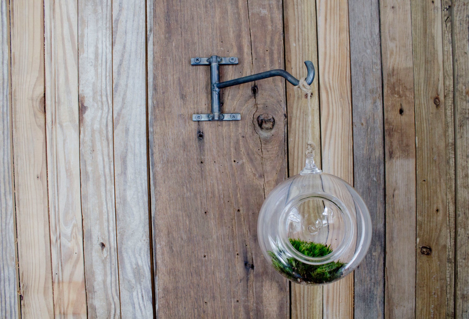 ONE Handblown Glass Terrarium on Steel Swing Rack mobile hanger hook indoor Terrarium garden votive holder