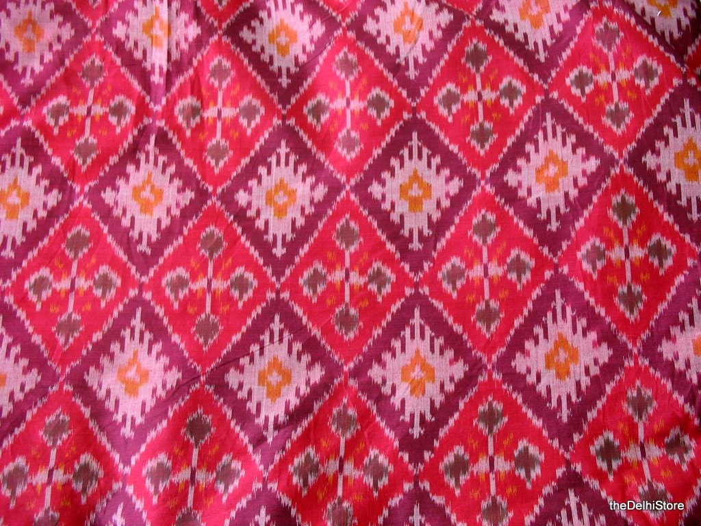 Soft Cotton Silk Blend Maroon Ikat Fabric by Yard by theDelhiStore