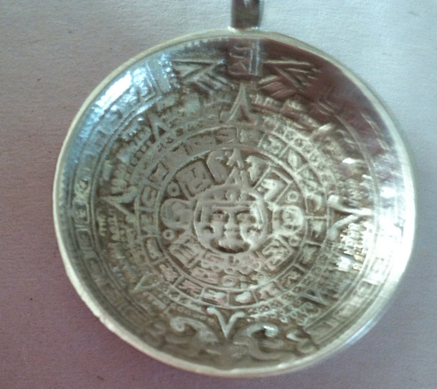 Vintage 50's Mexican ethnic Aztec calendar stamped collectible souvenir sterling silver spoon flatware