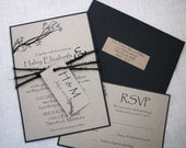 Rustic Tree Wedding Invitation Tied with Black Burlap Twine Sample Listing