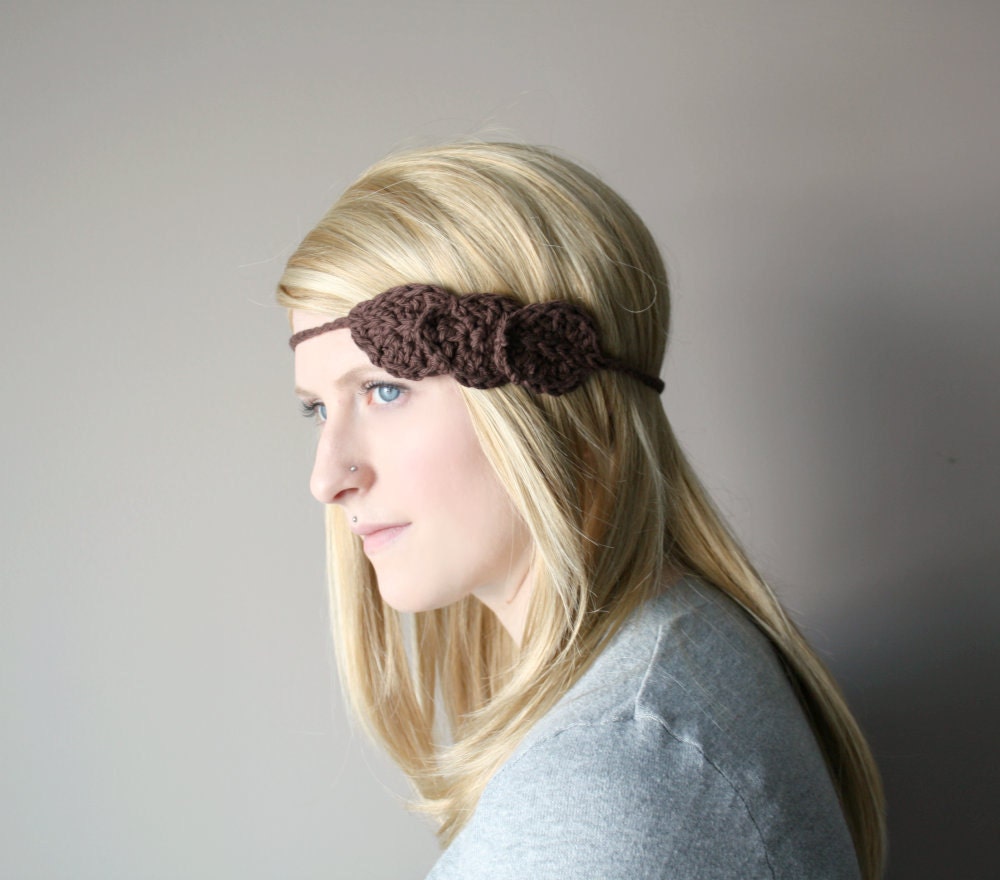 Women's Leafy Halo Headband . Nature Girl Bohemian Hairband . Tie On Head Wrap - Dark Brown