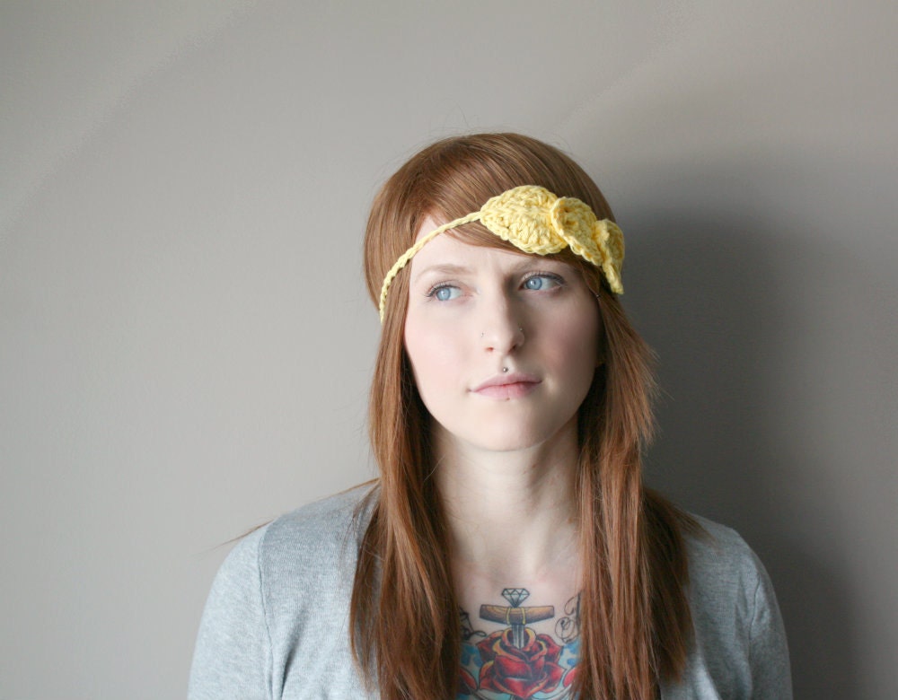 Leafy Halo Headband . Boho Headband . Adjustable Hair Accessories for Girls and Women . Tie On Head Wrap - Sunny Yellow