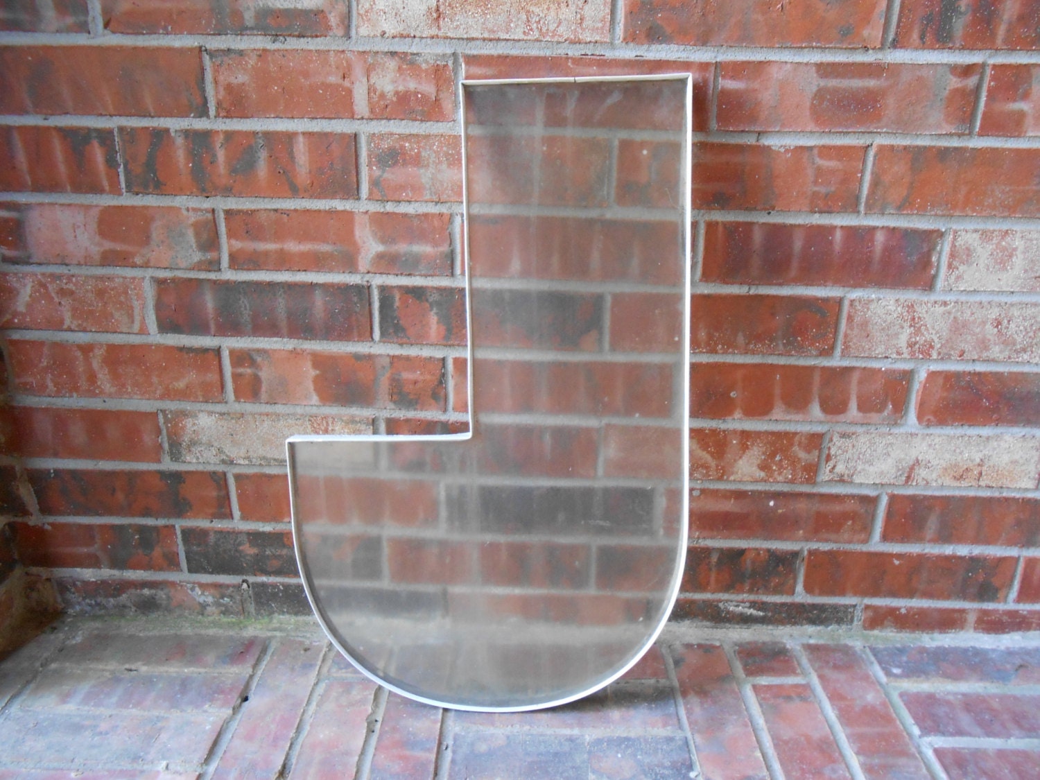 Large Reclaimed Plastic Sign Capital Letter "J", Weathered Clear, Deco Style, Industrial Salvage, Home Decor, Office Decor, Industrial Decor