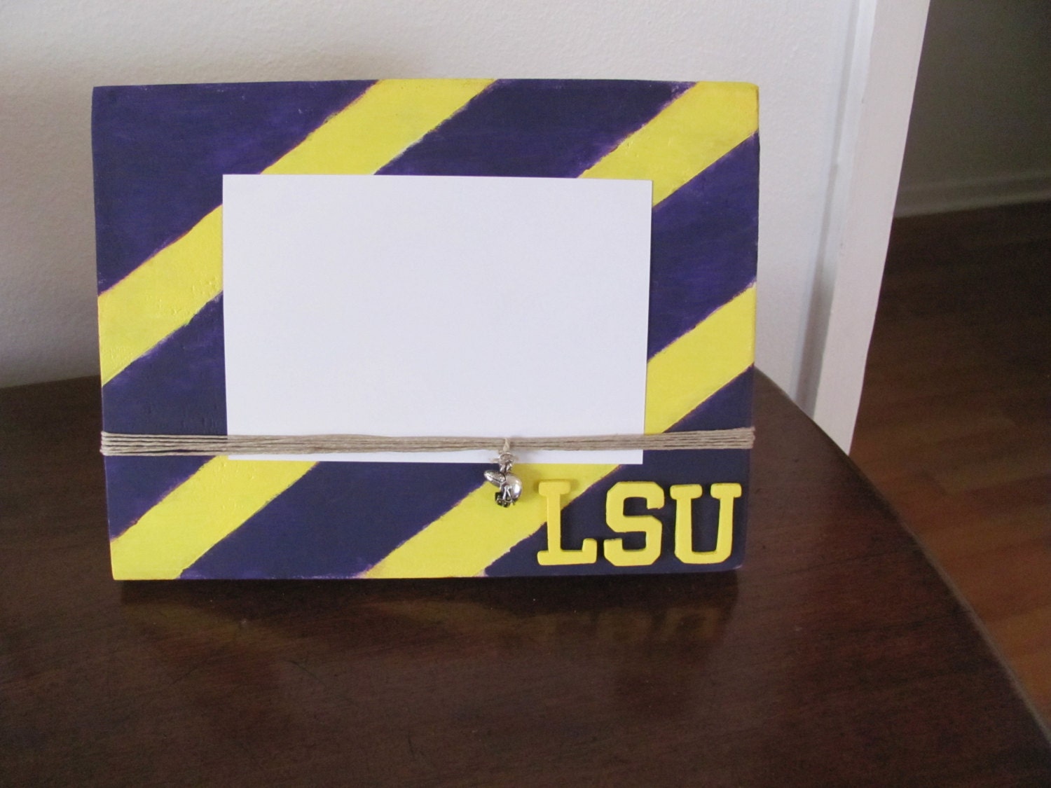 LSU Purple and Gold Painted Unique Wooden Photo Frame - Photo sizes 4x6 or 5x7