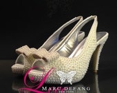 3.5" heel, Ivory Pearl with bows, Luxury bridal slingbacks