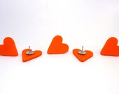 Orange Heart Push Pins, Orange Thumbtacks, Orange Heart Office Supplies  (set of 5)