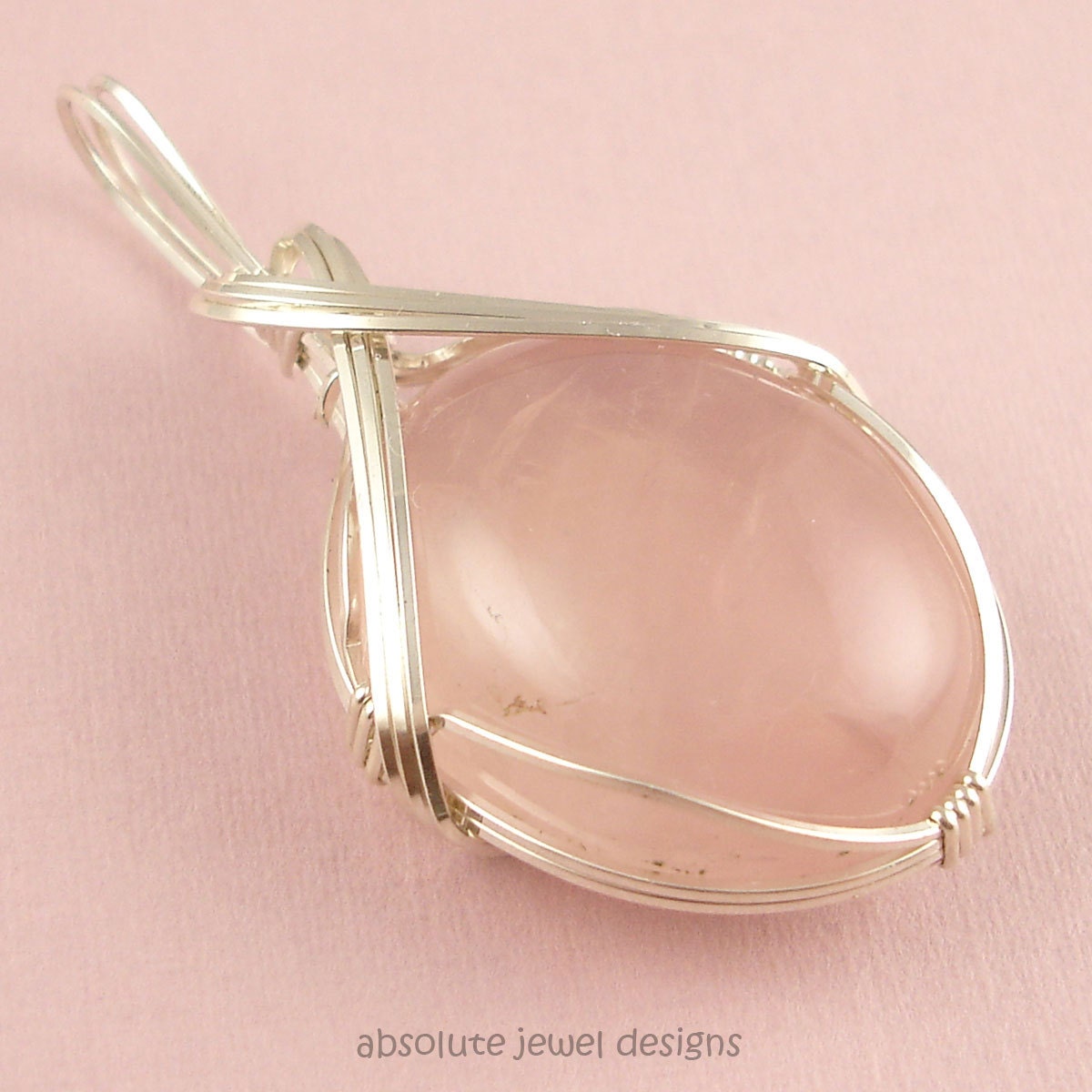 Pink Rose quartz Necklace / Rock Charm pendant on .925 Sterling Silver Wire Wrap