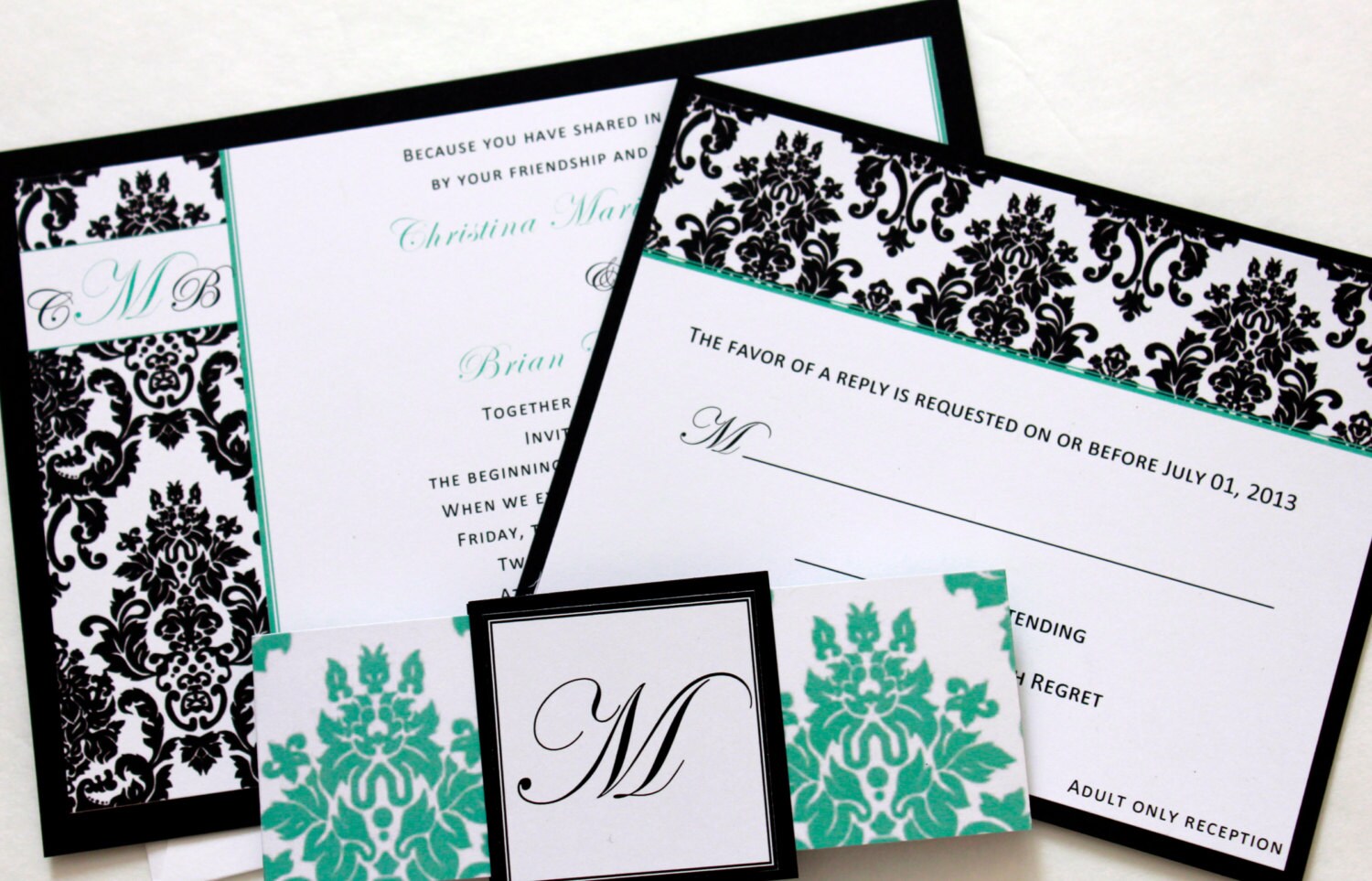 Black+and+teal+wedding+invitations