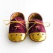Baby Girl Shoes Burgundy Canvas with Gold Brogued Leather Crib shoes