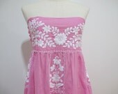 Mexican Embroidered Sundress Cotton Strapless In Pink