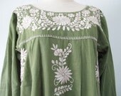 Mexican Embroidered Dress Long Sleeve Tunic In Green