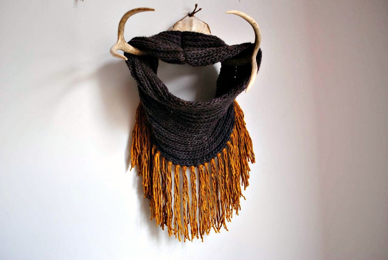 FREE SHIPPING.  an eco friendly organic wool cowl or hood with silk fringe.