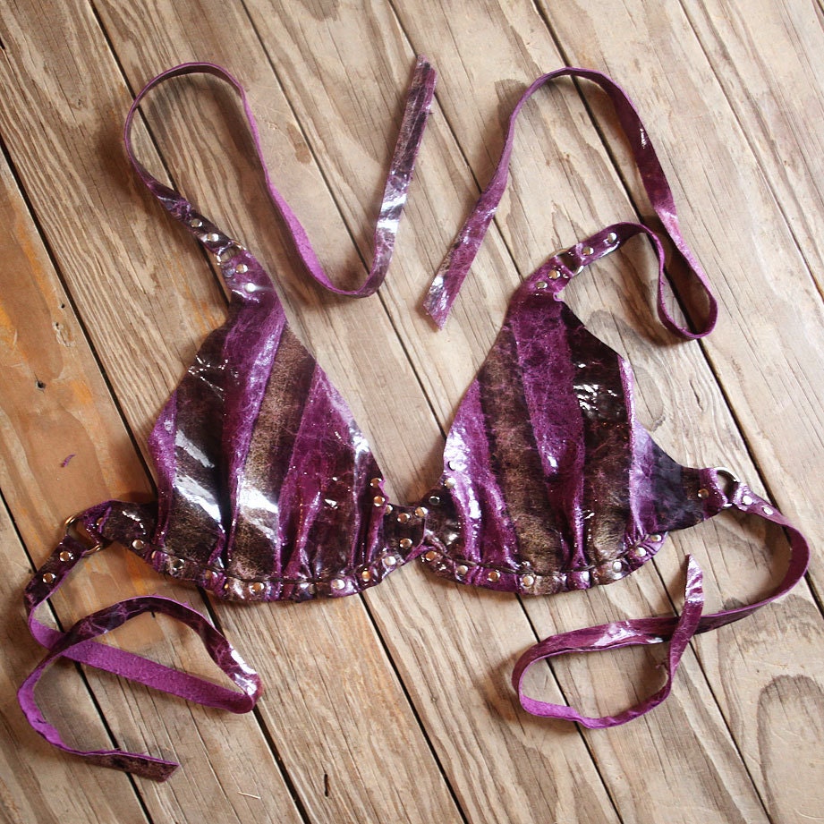 Crinkled Candy Leather Bikini Top