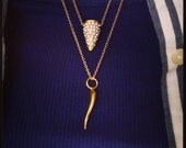 Gold horn on 22K gold chain necklace