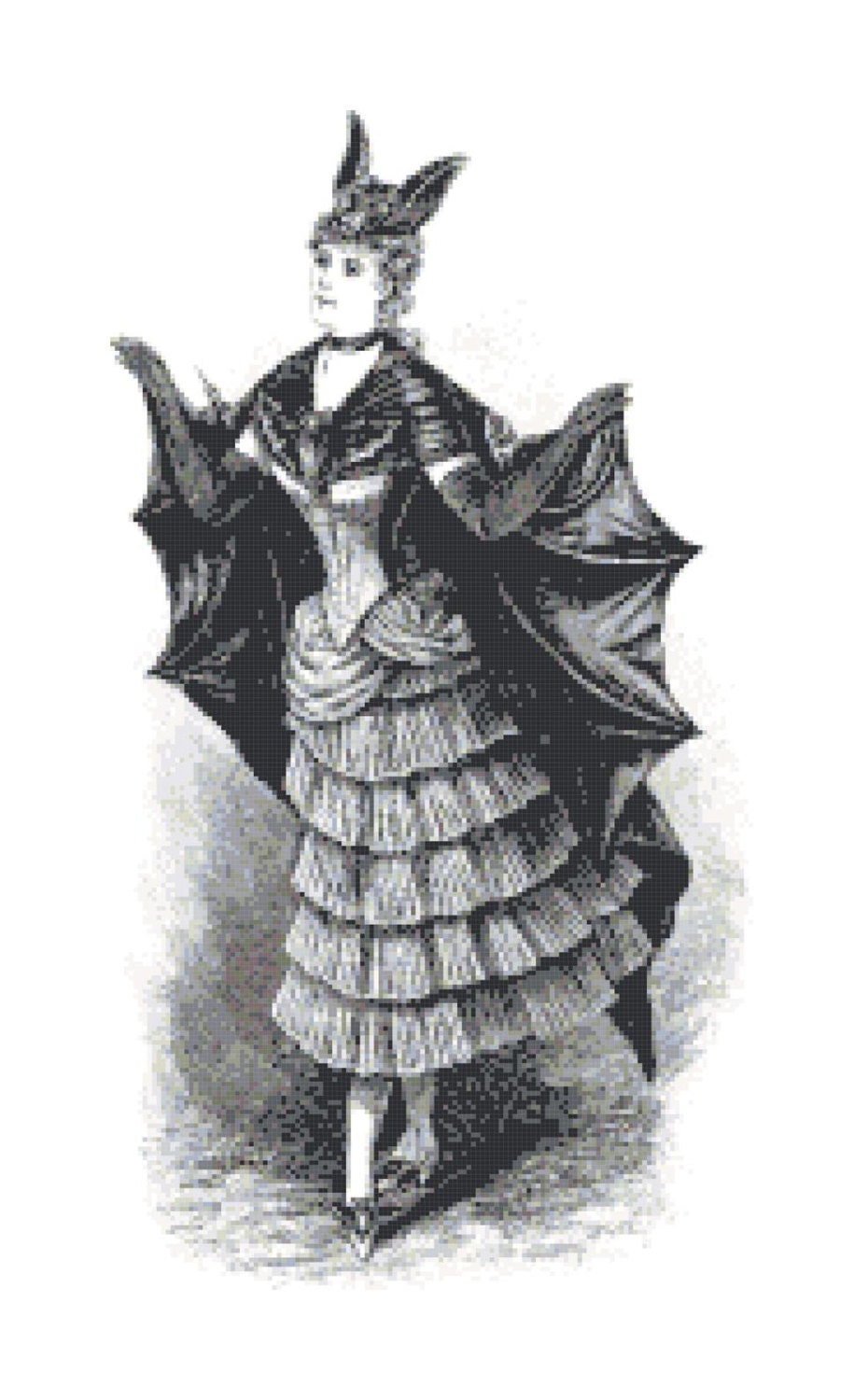 Vintage Woman in Bat Costume Ephemera PDF Cross-Stitch Pattern