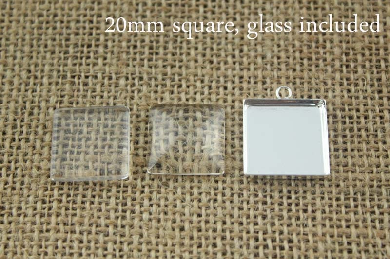 10sets 20mm square bezel setting, bezel cups, pendant setting, beautiful, high quality-glass included