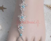 Beach wedding Barefoot Sandals foot jewelry Crystal Flowers and blue pearls Something Blue