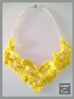 Bright Yellow Lace Bib Statement Necklace New Style - 16 inch