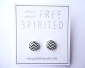 Chevron-Zig Zag-Handmade-Resin Finish Steel Post Earrings-Black/White