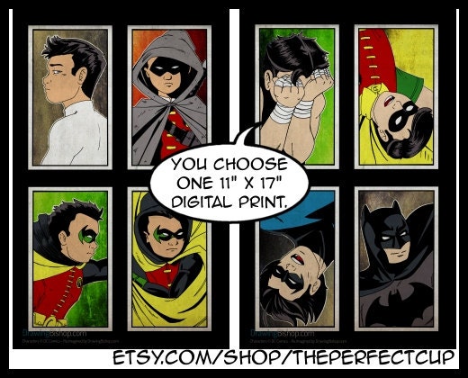 Batman Robin Nightwing Damian Wayne Dick Grayson evolution of a hero print poster