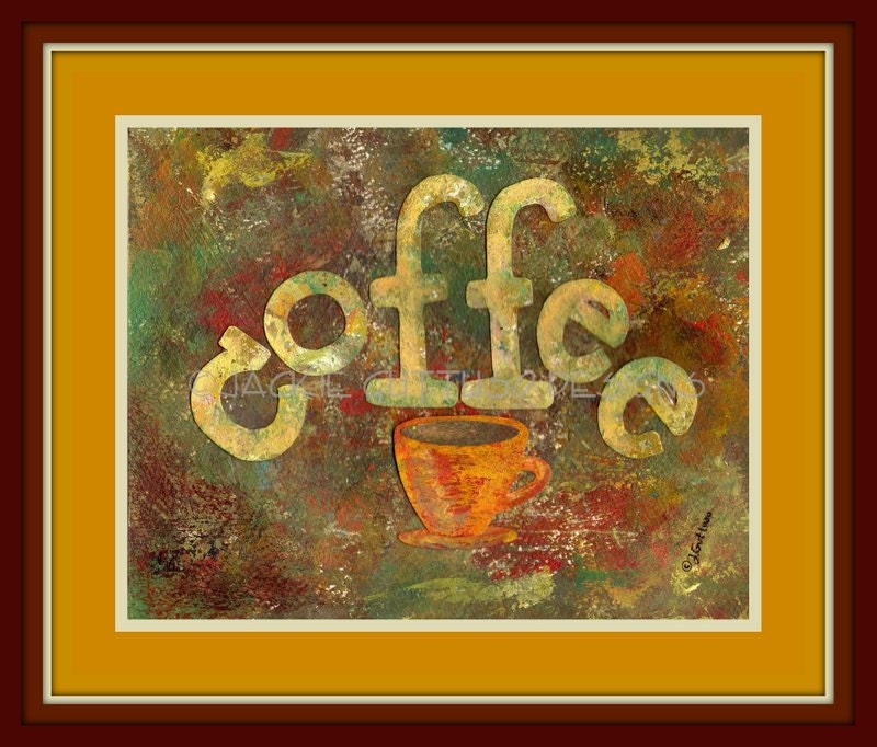 Coffee art, Original, Coffee painting, Coffee collage, Kitchen art, Kitchen painting, Coffee cup art, Kitchen decor, Dining room art