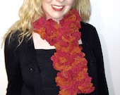 Fleecy Spiral Ruffled Scarf in Burnt Orange and Crimson Womens Accessory Gift for Her Super Soft and Warm Scarf Winter Scarf Unique Scarf