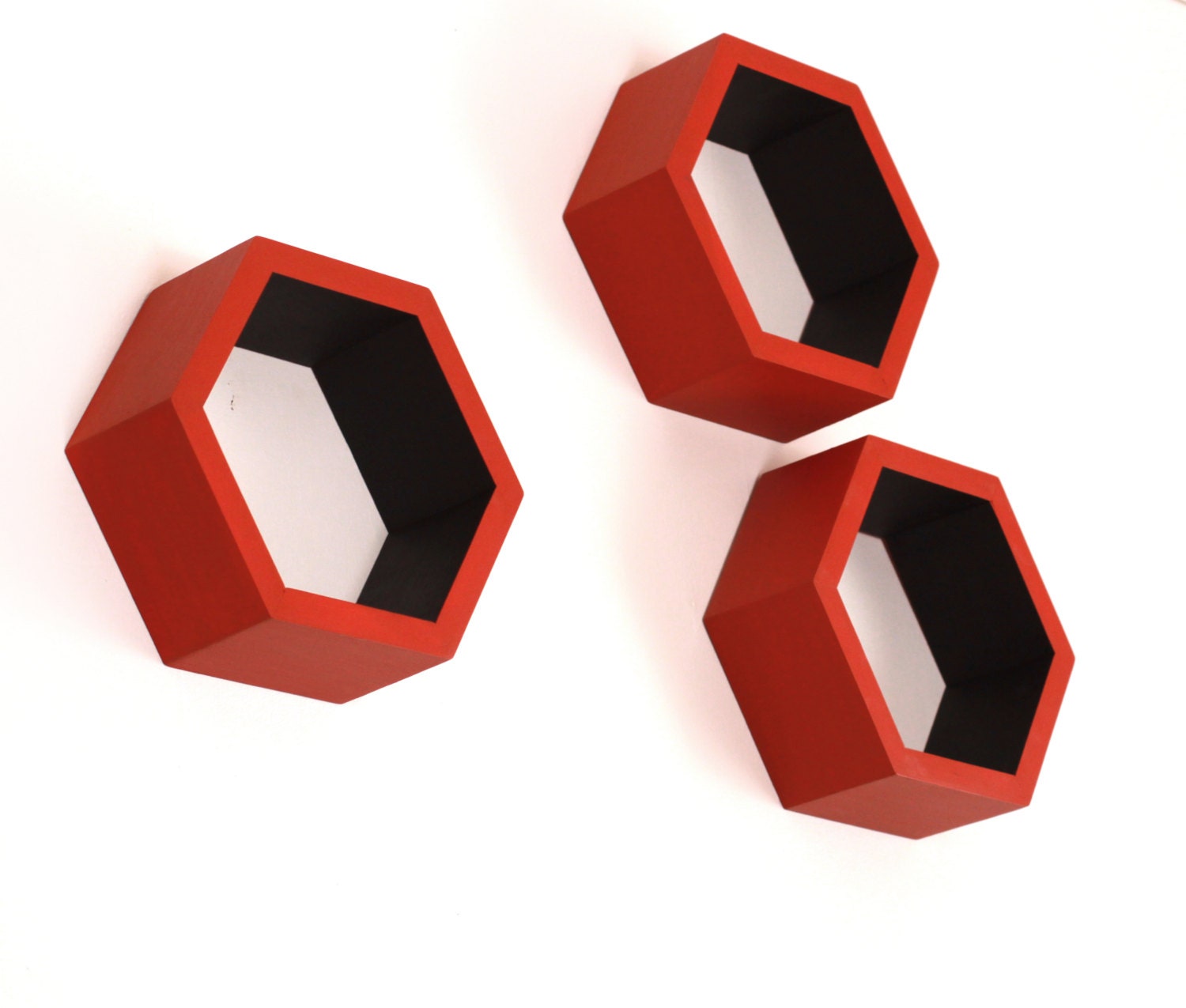 Honeycomb Shelves - Set of three Bi-colored Hexagon Wooden Shelves - Modern Eco Friendly Home Decor