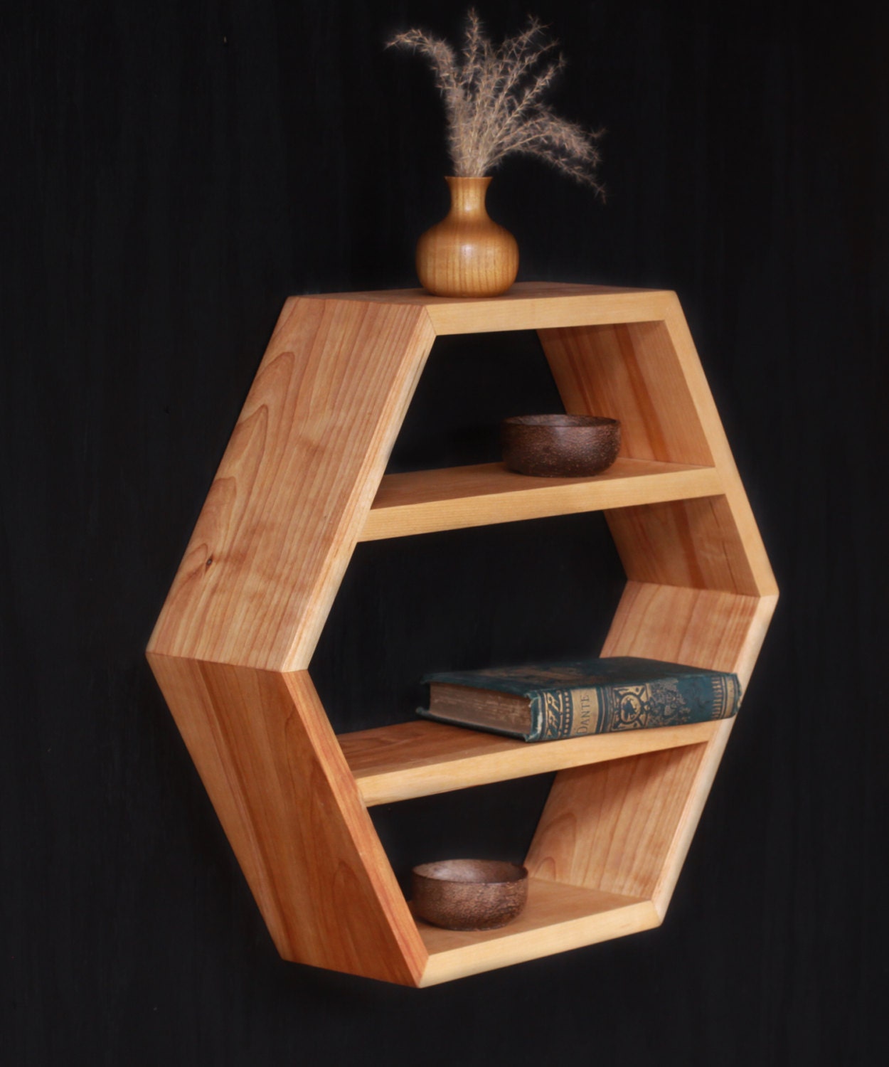 Birch Hardwood Shelf - 18" Multi Shelf Hexagon - Custom Wood Shelf