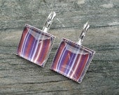 Red White Purple Earrings, Silver pierced tile type
