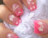 Love Nail Art Stickers Decals White Glitter Love Hearts Bows & Lace YD102