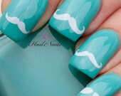 36 Moustache White Nail Art Water Transfers Decals Wraps YD079 Cutest Stickers