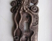 Cold Cast Bronze Steampunk Octopus Single Toggle Light Switch Cover. Animal Wall Art Sculpture Installation.