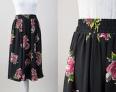 1990s Black Maxi Floral Skirt with Bold Floral Print / Size M/L - CoverVintage