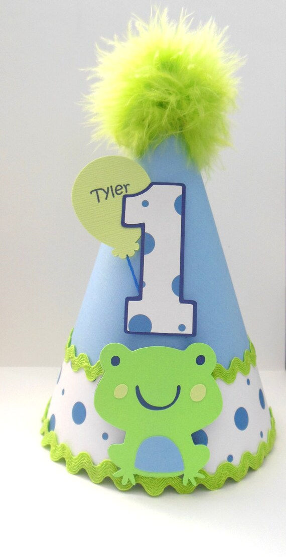Blue Polka Dot Key Lime Birthday Party Hat - Personalized Il_570xn
