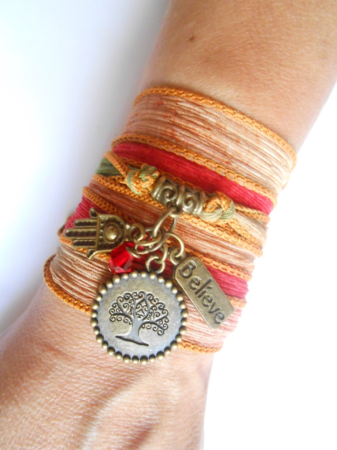 Bohemian Tree of life Wrap bracelet Silk wrap bracelet Spiritual jewelry Hamsa Jewelry Yoga bracelet Boho jewelry Unique gift for her
