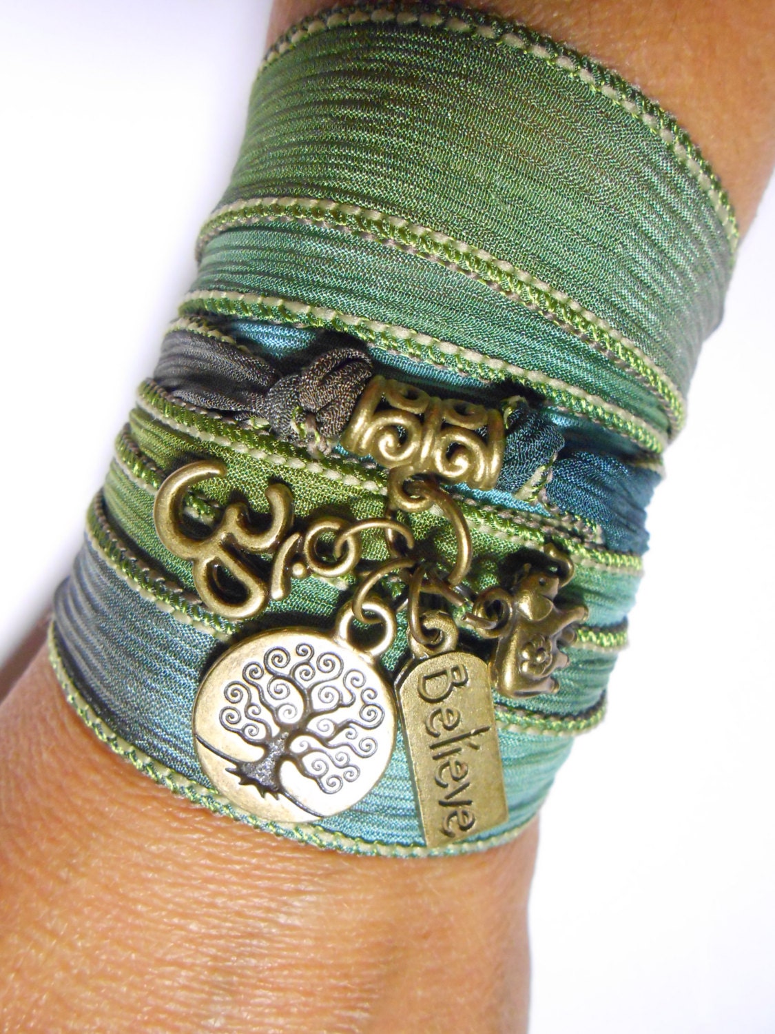 Tree Of Life Silk Wrap Bracelet Bohemian Om Bracelet Yoga Jewelry Spiritual Jewelry Elephant Charm Boho Bracelet Unique Birthday Gift
