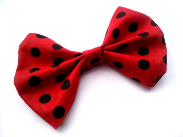 Rockabilly Hair Bow- Red Black Polka Dots