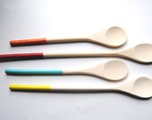 Set of 4 Dipped Wooden Kitchen Cooking Spoons - Hot Air Balloon - Red, Orange, Blue, Yellow