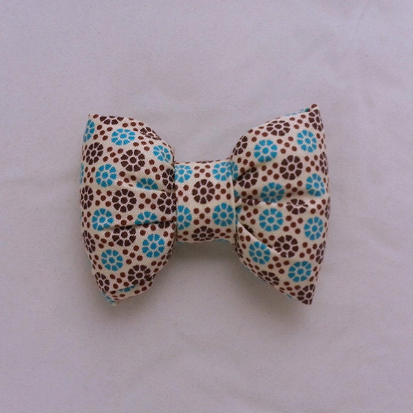 Hair Bow Clip in Teal and Brown Floral