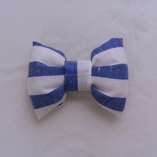Hair Bow Clip in Blue and White Stripes