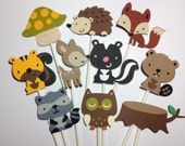 Set Of 12 Woodland Animal Cupcake Toppers,Birthday,Baby Shower,Forest Friends,Fox,Fawn, Owl,Squirrel,Raccoon,Skunk,Hedgehog,Beaver