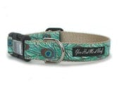 Dog Collar in Aqua with Peacock Feathers - Peacock