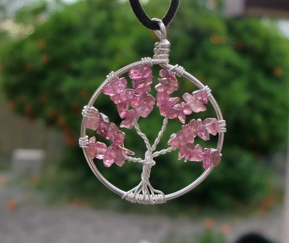 Sterling Silver Tree of Life Pendant - Pink Tourmaline Tree of Life - Sterling Silver Tree of Life - Wire Wrapped Tree