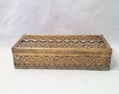 Vintage Gold Metal Ornate Floral Hinged Filigree Kleenex Holder 1970s
